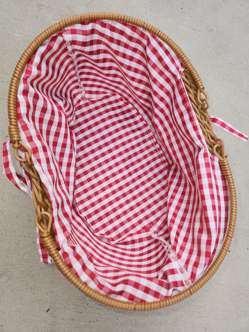 Wicker Picnic Basket with Red Gingham Liner- No Lid